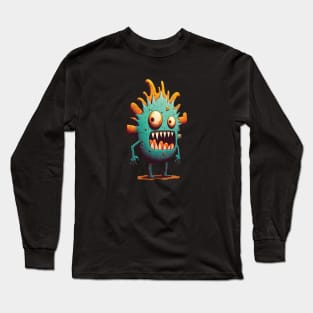 Teal and Orange Cute Monster Long Sleeve T-Shirt